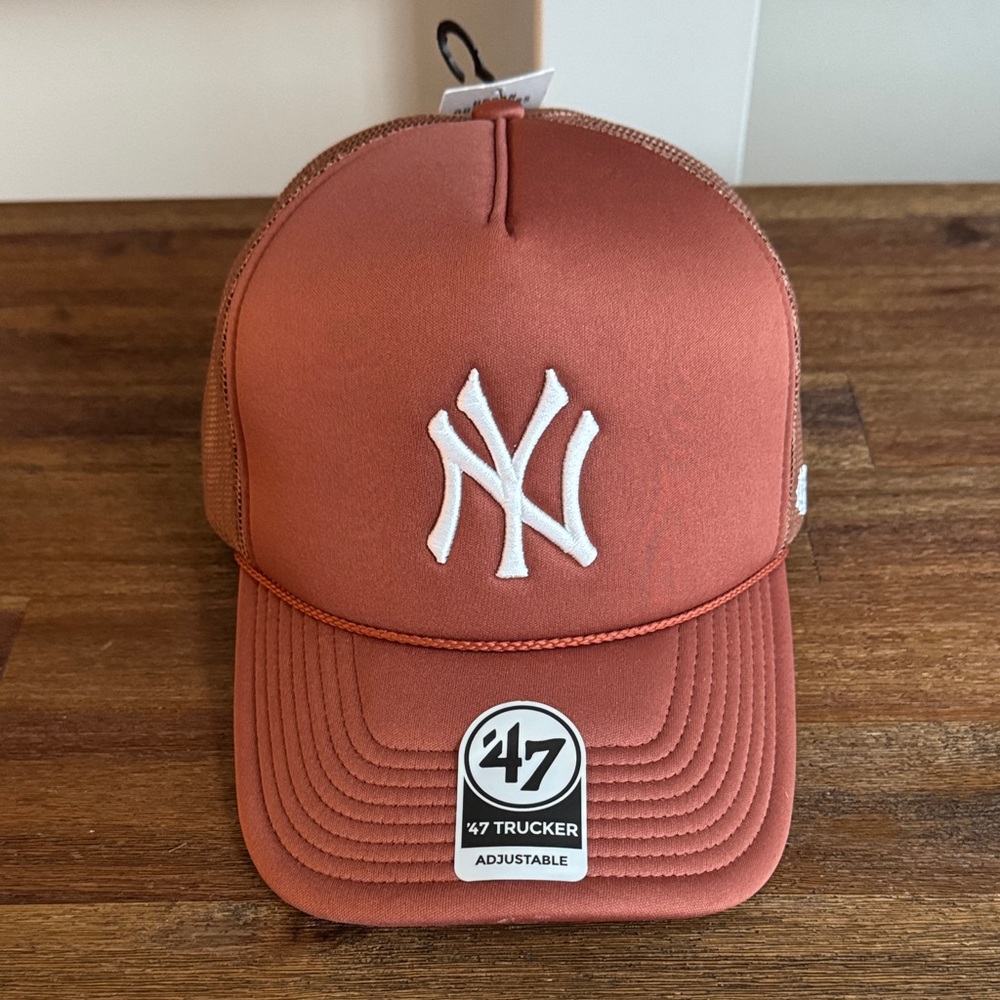 Urban Outfitters- 47 Trucker Cap -     Rusty Orange with White Yankees Logo